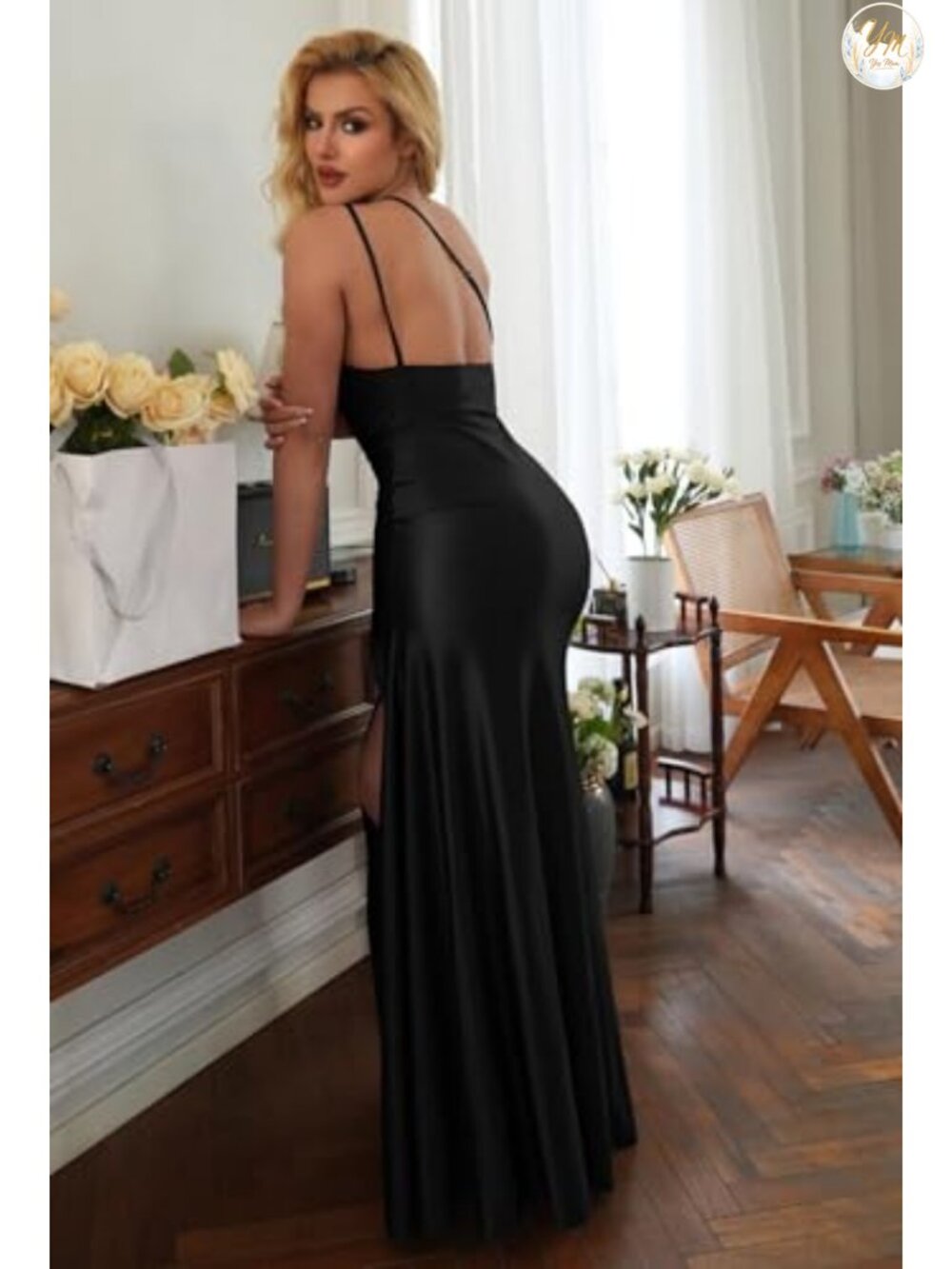 One Shoulder Ruched High Split Maxi Formal Evening Dress - Picture 3 of 5